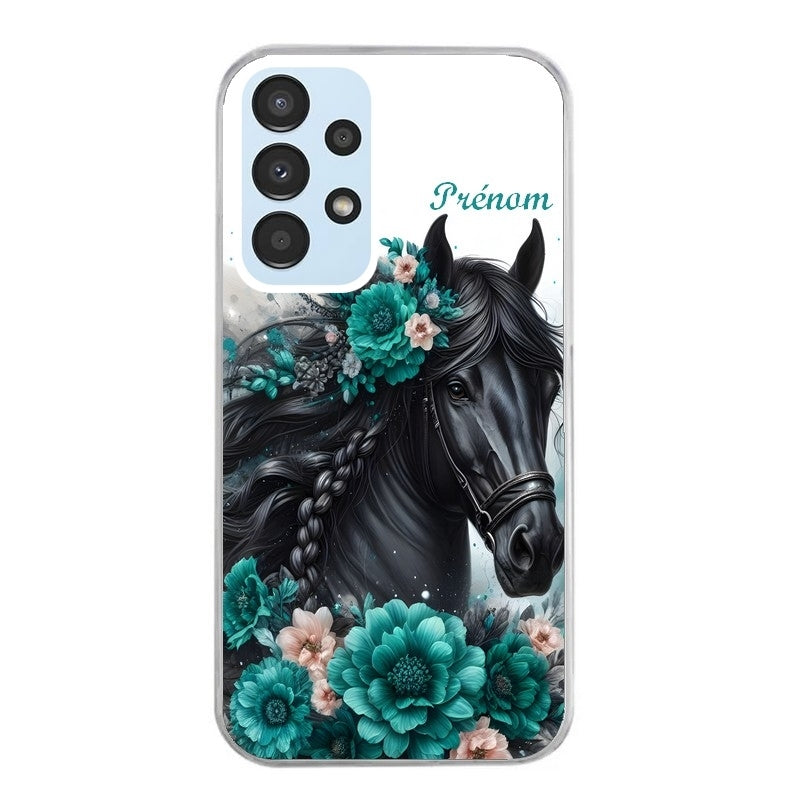 Coque taperso pour Galaxy A13 4G et 5G A23 A53 avec motif cheval et fleurs personnalisee protection antichoc personnalisée