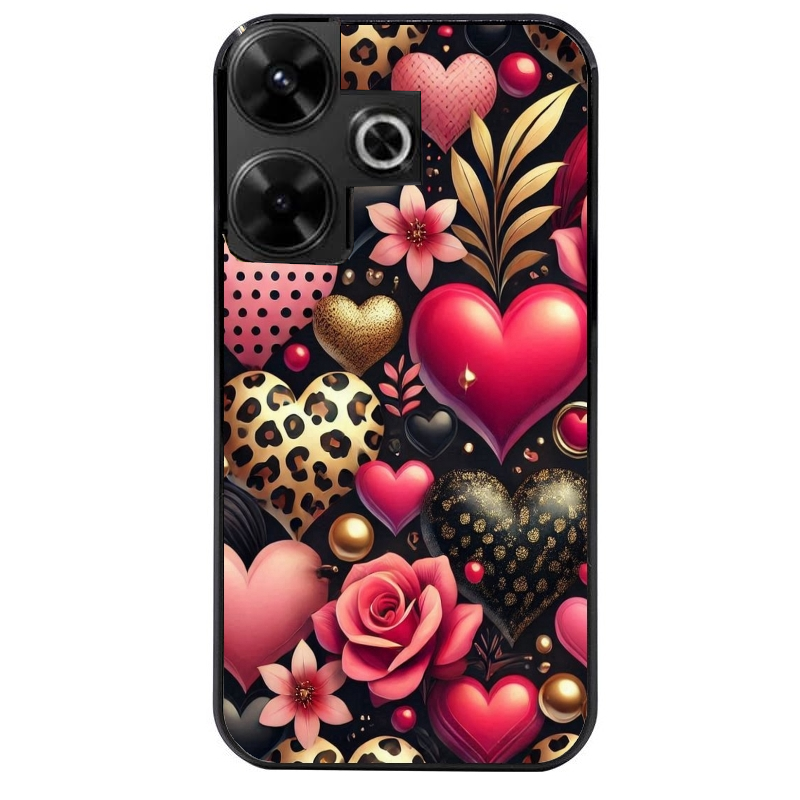 Coque noire taperso pour POCO M6 4G avec motif coeur et leopard protection antichoc personnalisée