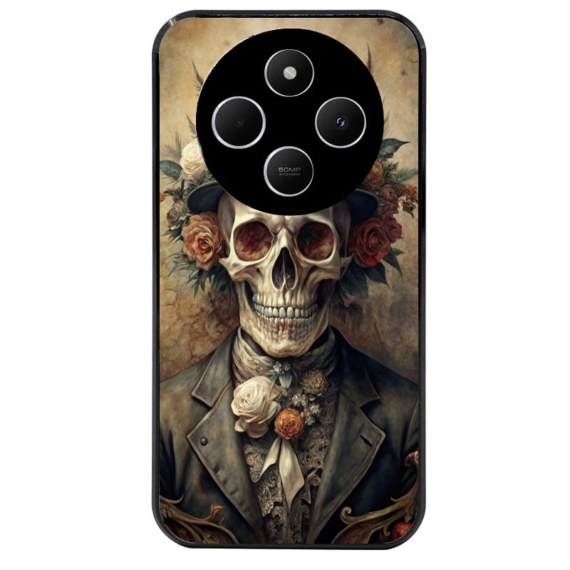 Coque noire taperso pour POCO C75 avec motif tete de mort chapeau protection antichoc personnalisée