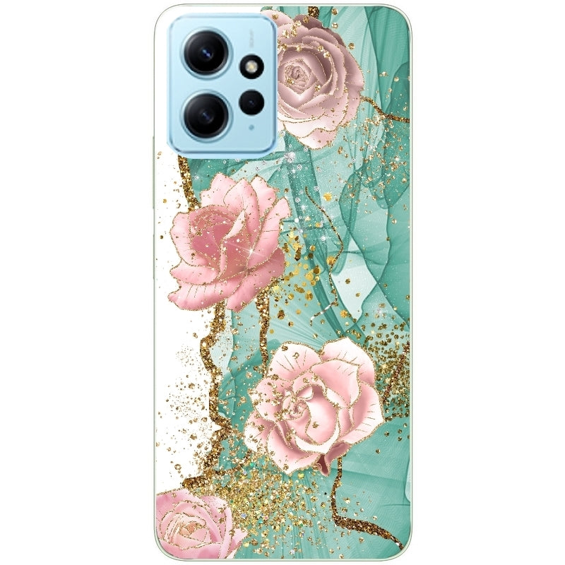 Coque taperso pour Redmi Note 12 4G 5G PRO 4G avec motif marbre fleur turquoise protection antichoc personnalisée