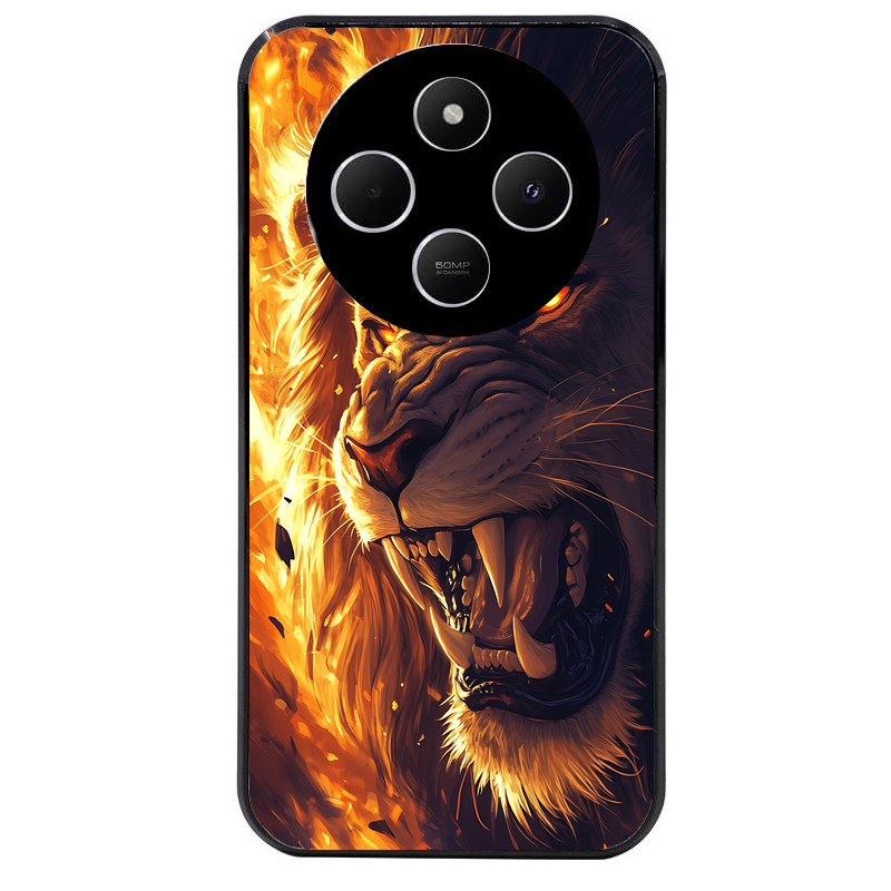 Coque noire taperso pour POCO C75 avec motif lion flamme protection antichoc personnalisée