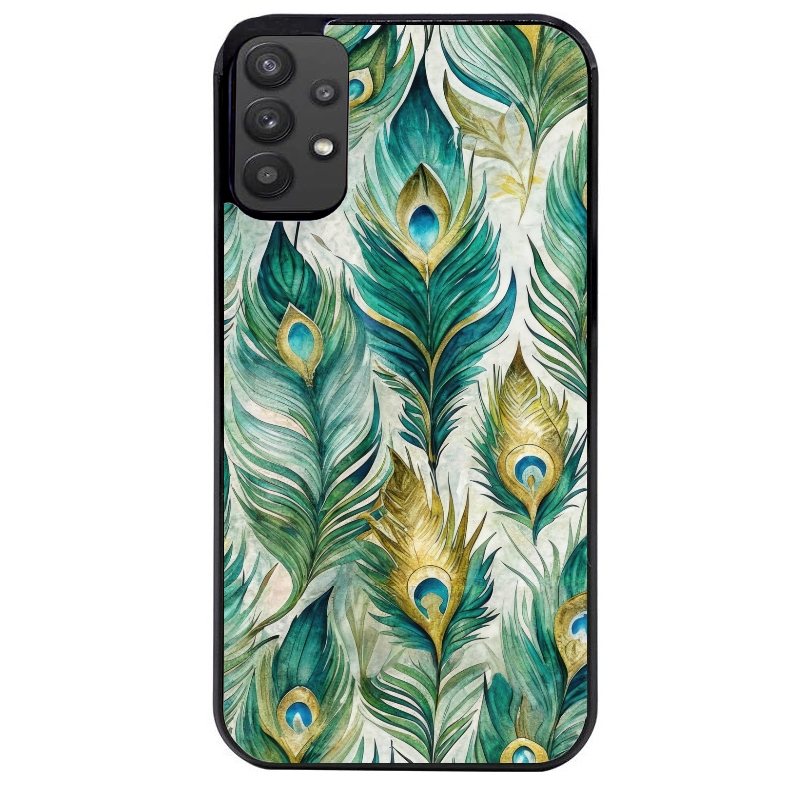 Coque noire taperso pour galaxy A22 A32 A52 A52S 4G 5G  avec motif paon plumes protection antichoc personnalisée
