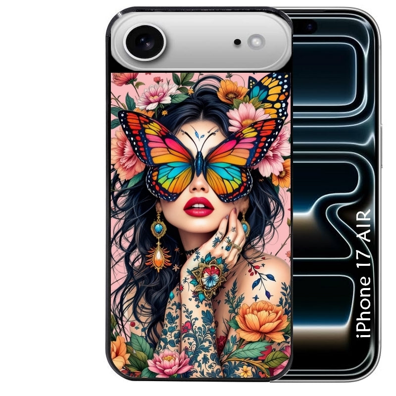 Coque noire taperso pour Iphone 17 17E AIR MAX PRO avec motif femme papillon protection antichoc personnalisée