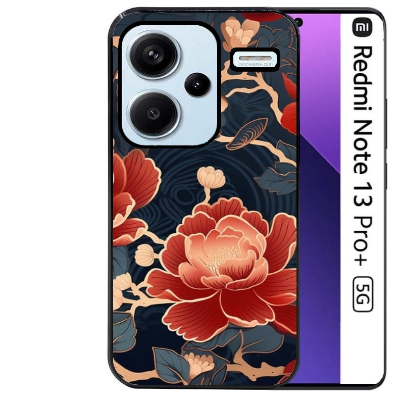 Coque noire taperso pour Redmi Note 13 PRO PLUS 5G avec motif fleur japan protection antichoc personnalisée