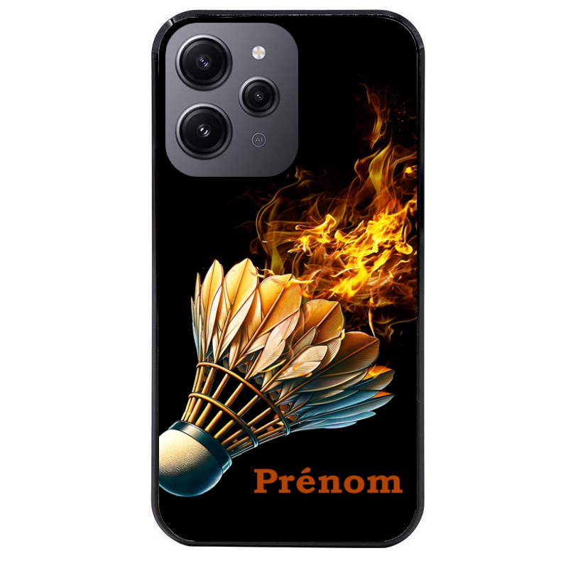 Coque noire taperso pour Redmi 12 4G et 5G avec motif badminton flamme personnalise protection antichoc personnalisée