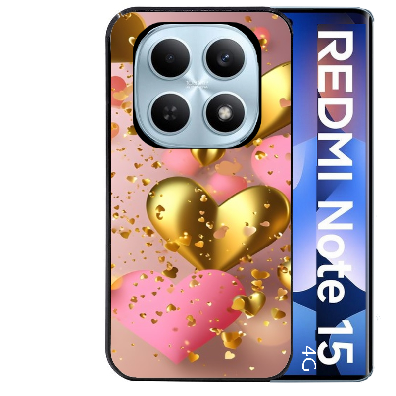 Coque noire taperso pour Redmi Note 15 et PRO PLUS 4G 5G avec motif coeur rose protection antichoc personnalisée