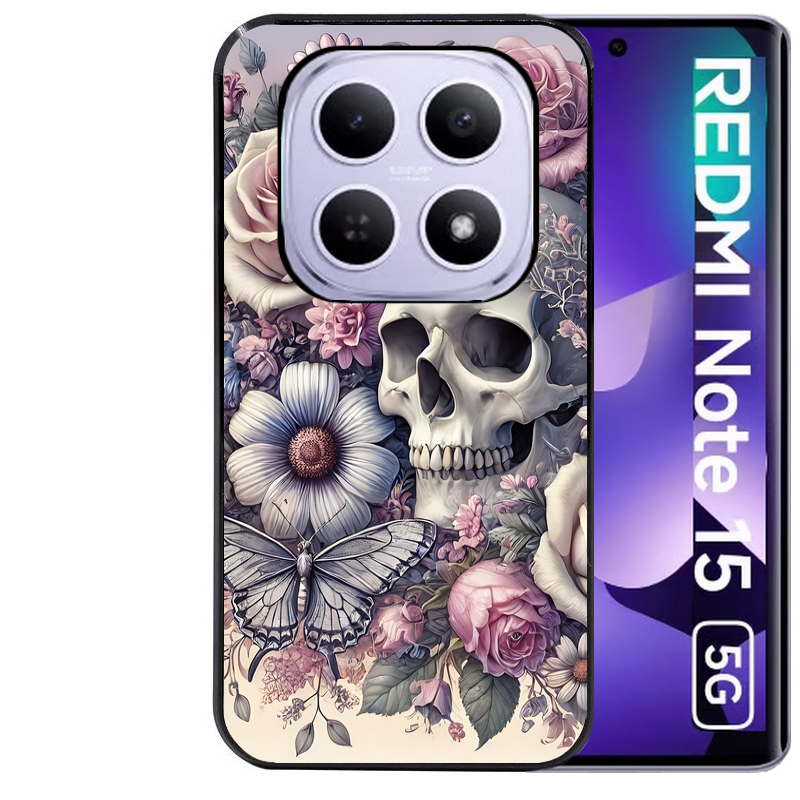 Coque noire taperso pour Redmi Note 15 et PRO PLUS 4G 5G avec motif tete de mort pastel protection antichoc personnalisée