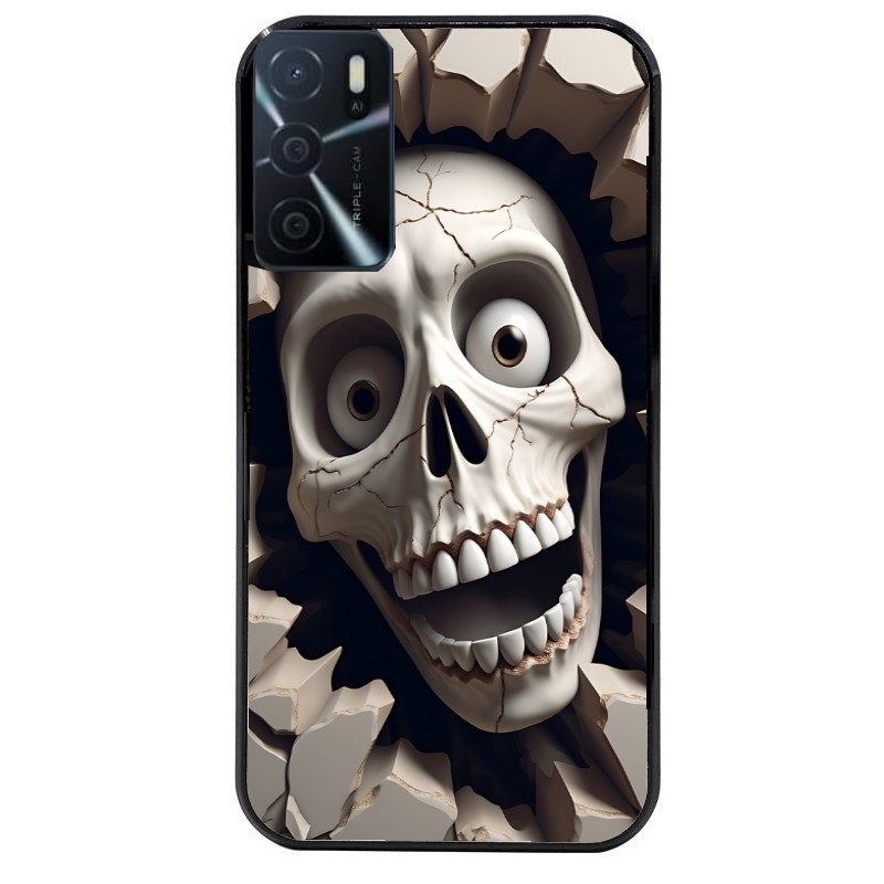 Coque noire taperso pour OPPO A16 et A16S avec motif tete de mort smile protection antichoc personnalisée
