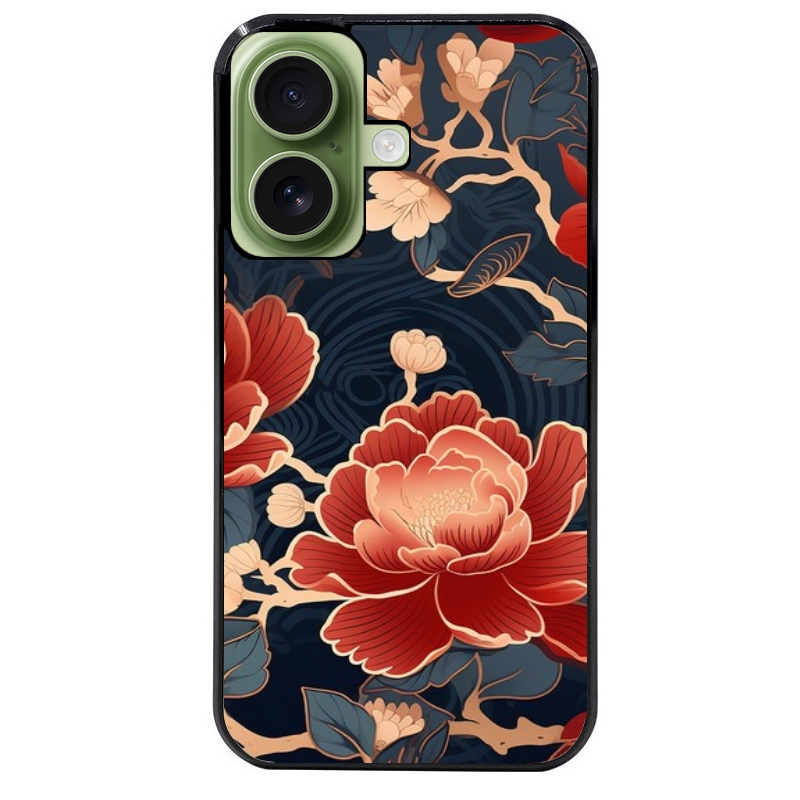 Coque noire taperso pour Iphone 17 17E AIR MAX PRO avec motif fleur japan protection antichoc personnalisée