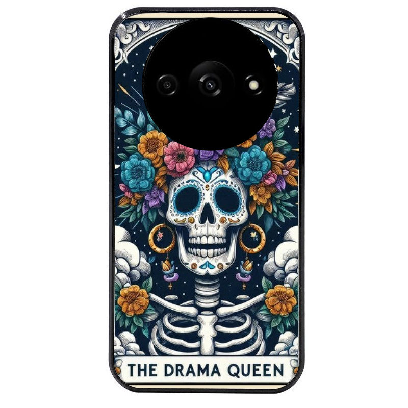 Coque noire taperso pour Redmi A3 avec motif tete de mort drama queen protection antichoc personnalisée