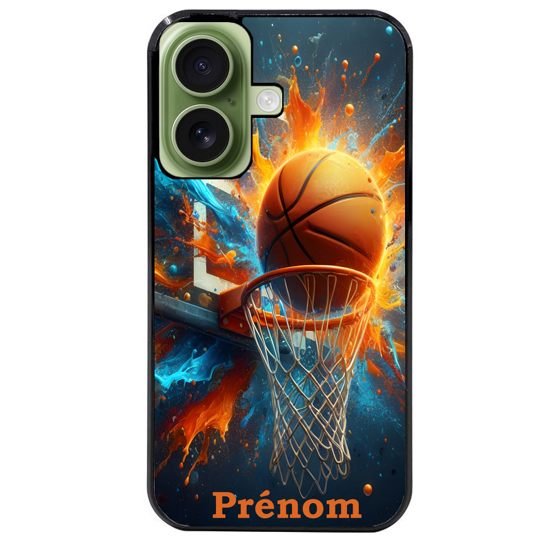 Coque noire taperso pour Iphone 16 16E PLUS MAX PRO avec motif basket ball color personnalise protection antichoc personnalisée