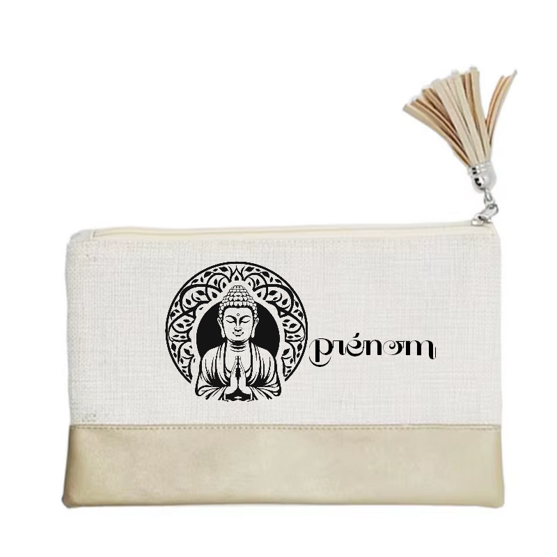 Pochette personnalisée motif bouddha mandala en toile et simili cuir personnalisée