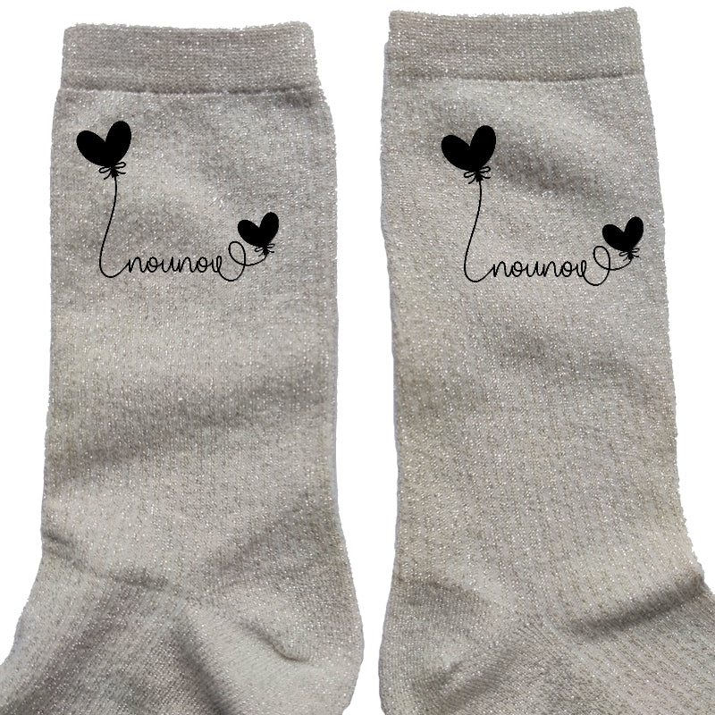Chaussettes paillettes crème motif nounou et coeur