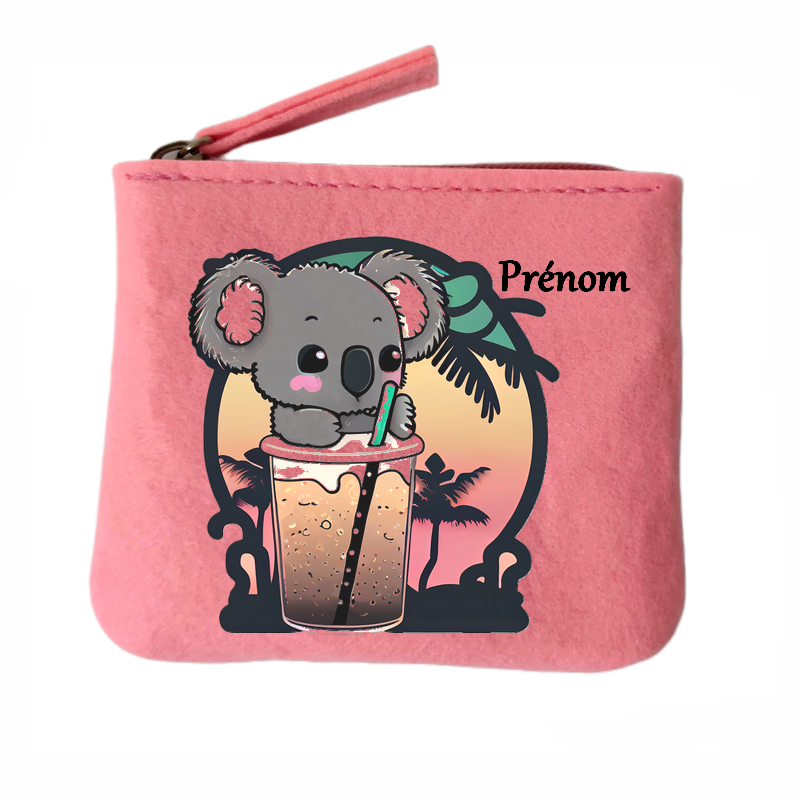 Porte monnaie personnalisé koala bubble en feutrine en feutrine