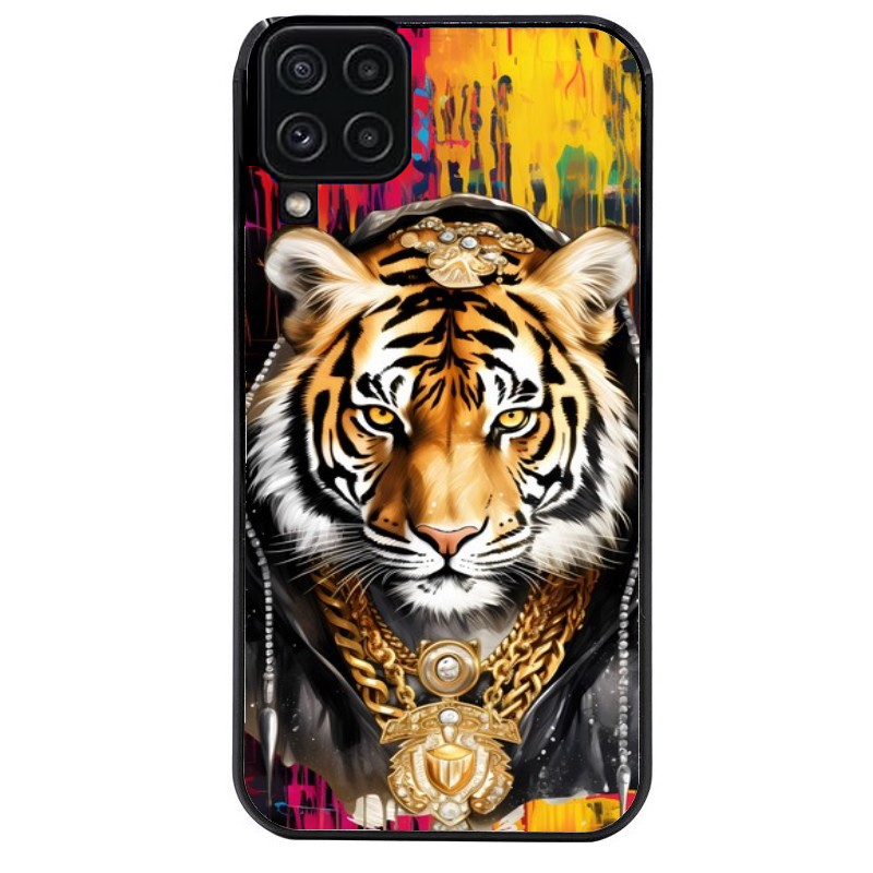 Coque noire taperso pour galaxy A22 A32 A52 A52S 4G 5G  avec motif tigre style hip hop protection antichoc personnalisée