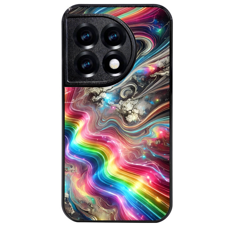 Coque noire taperso pour OnePlus 11 et 12 avec motif marbre arc en ciel protection antichoc personnalisée