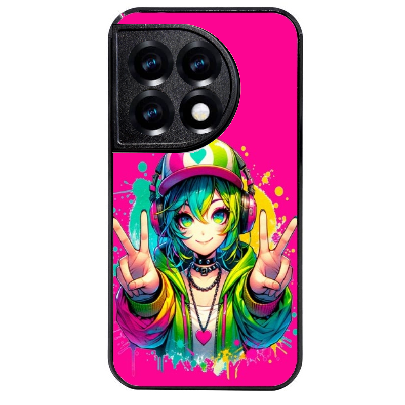 Coque noire taperso pour OnePlus 11 et 12 avec motif anime manga et tag protection antichoc personnalisée