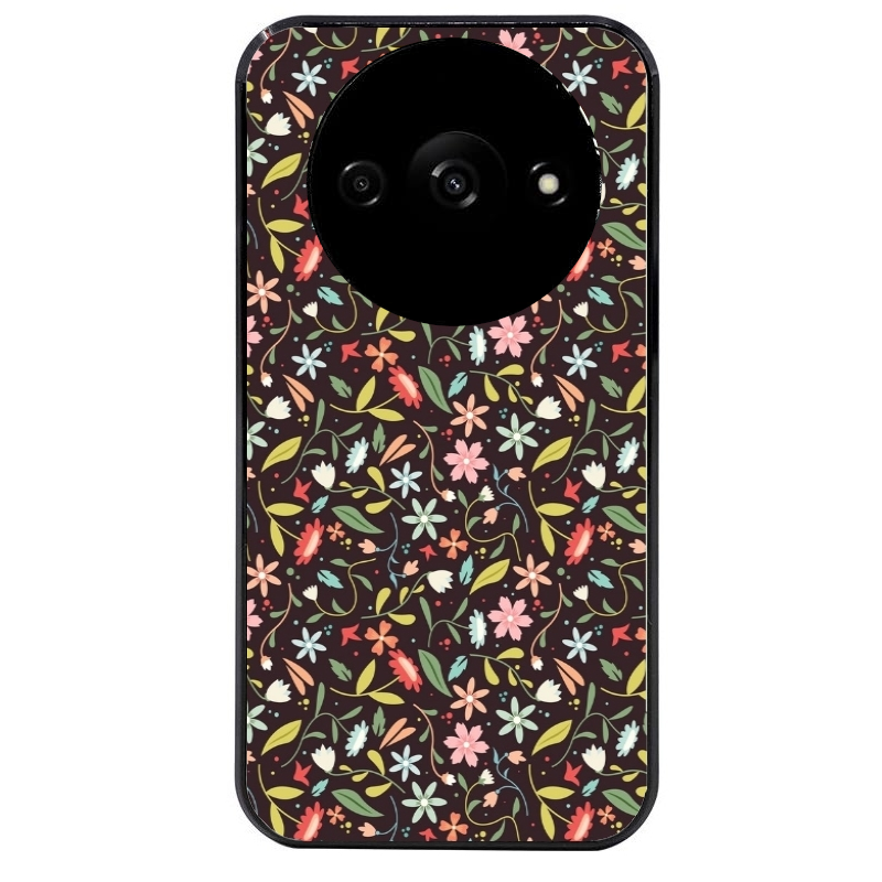 Coque noire taperso pour Redmi A3 avec motif petites feurs multicolores protection antichoc personnalisée