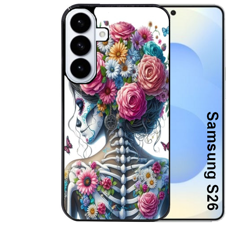 Coque noire taperso pour galaxy S26 et PLUS ULTRA FE avec motif tete de mort calavera papillon protection antichoc personnalisée