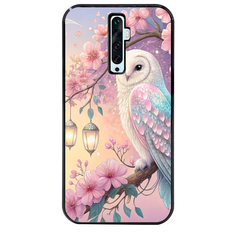 Coque noire taperso pour OPPO Reno 2 et 2Z avec motif chouette cerisier protection antichoc personnalisée