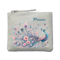 Porte monnaie personnalisé paon fleurs ivoire en feutrine en feutrine ivoire
