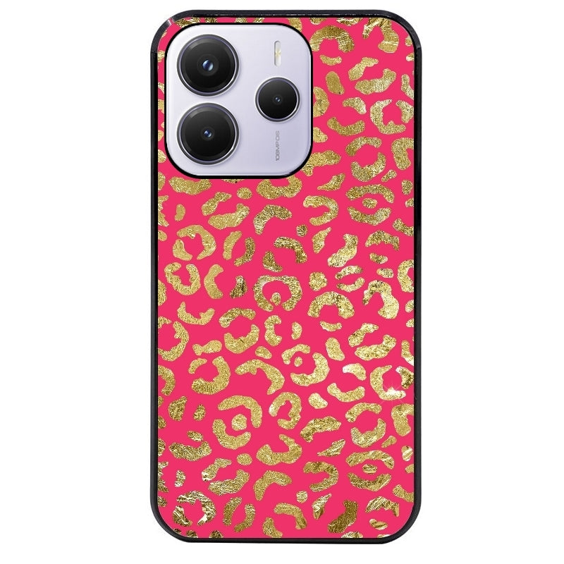 Coque noire taperso pour Redmi Note 14 et PRO PLUS 4G 5G avec motif leopard fuschia protection antichoc personnalisée