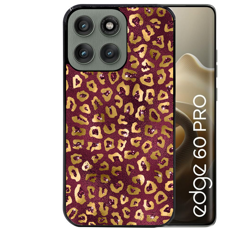 Coque noire taperso pour Moto Edge 60 et Neo Fusion Pro avec motif leopard grenat protection antichoc personnalisée