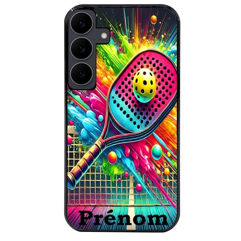 Coque noire taperso pour galaxy A06 A16 A26 A36 A56 avec motif padel raquette personnalisee protection antichoc personnalisée