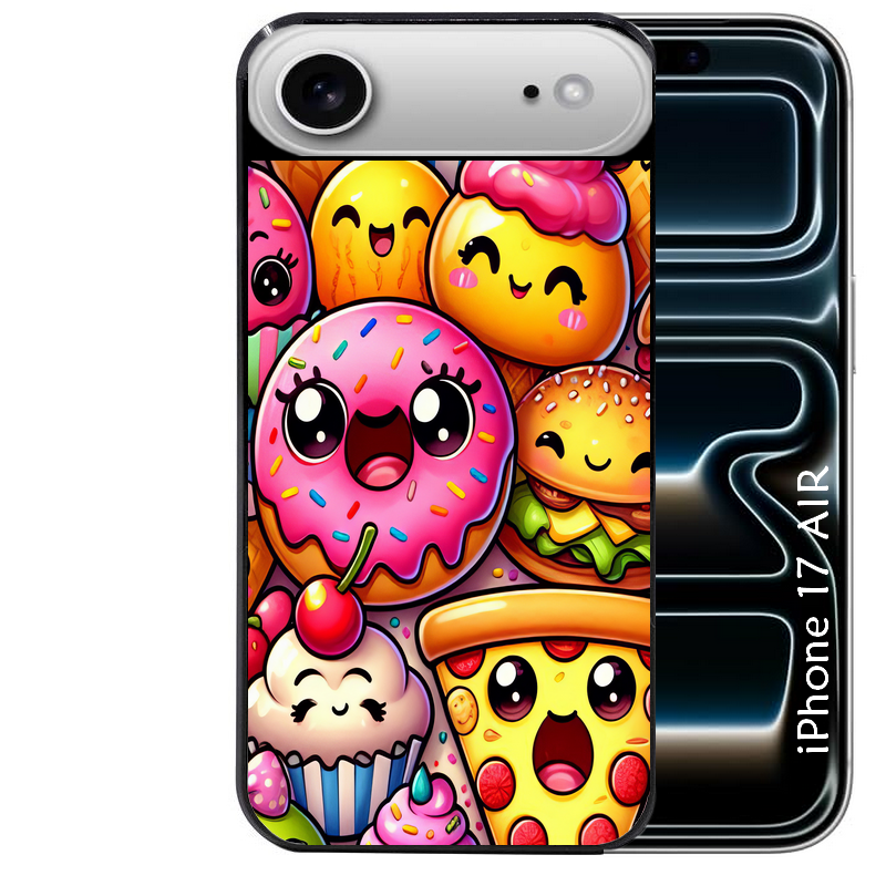 Coque noire taperso pour Iphone 17 17E AIR MAX PRO avec motif anime donut kawaii protection antichoc personnalisée