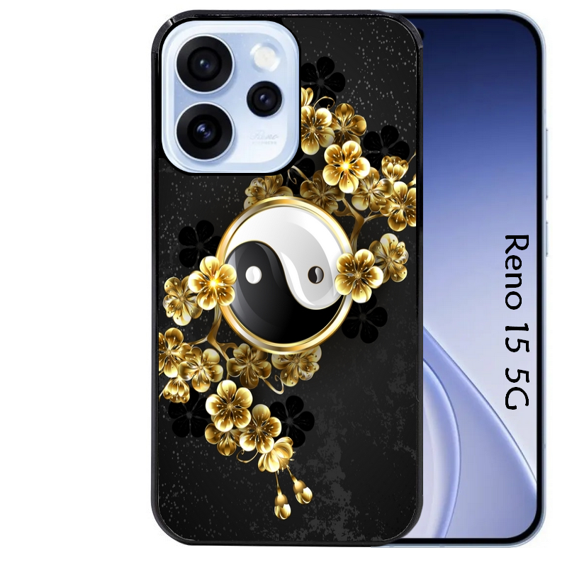 Coque noire taperso pour OPPO Reno 15 et F FS 5G avec motif yin yang et fleur protection antichoc personnalisée