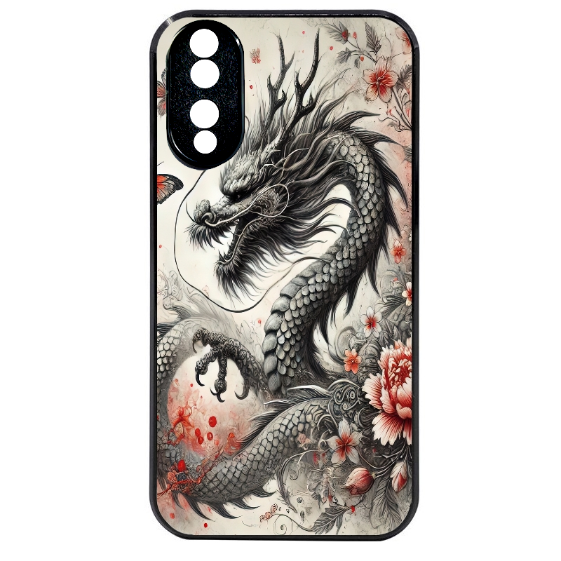 Coque noire taperso pour Honor 70 LITE 90 et LITE avec motif dragon japan protection antichoc personnalisée