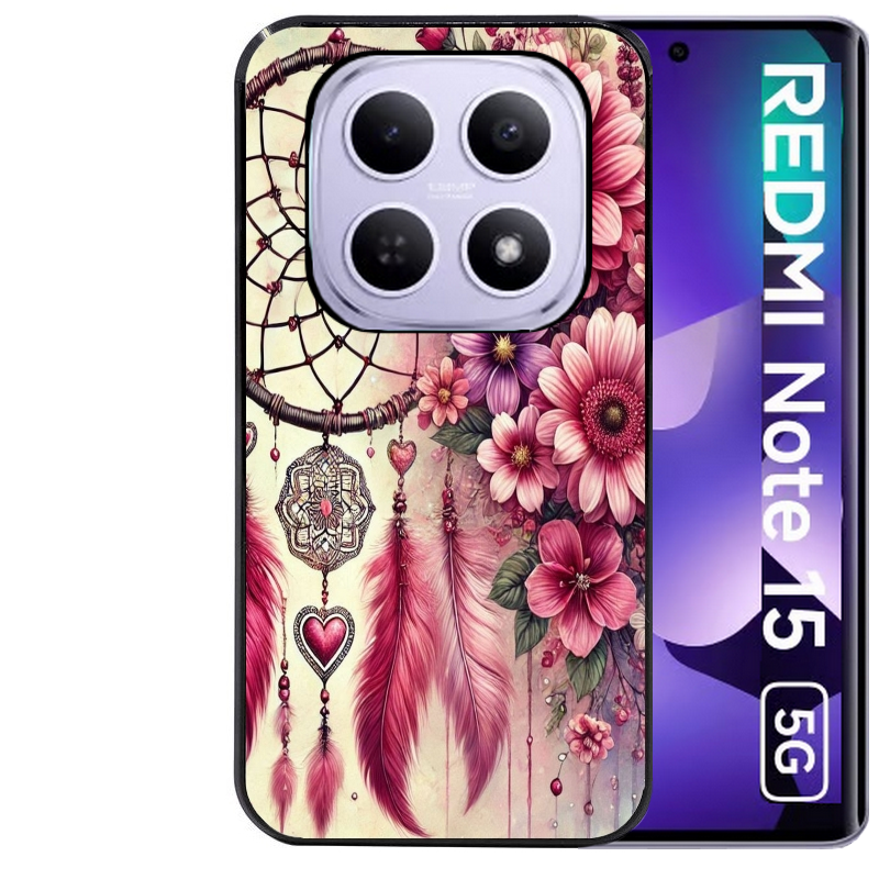 Coque noire taperso pour Redmi Note 15 et PRO PLUS 4G 5G avec motif dreamcatcher et coeur protection antichoc personnalisée