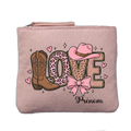 Porte monnaie personnalisé motif love western rose clair en feutrine en feutrine