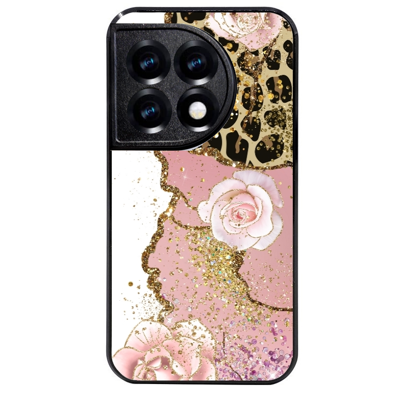 Coque noire taperso pour OnePlus 11 et 12 avec motif marbre fleur leopard protection antichoc personnalisée