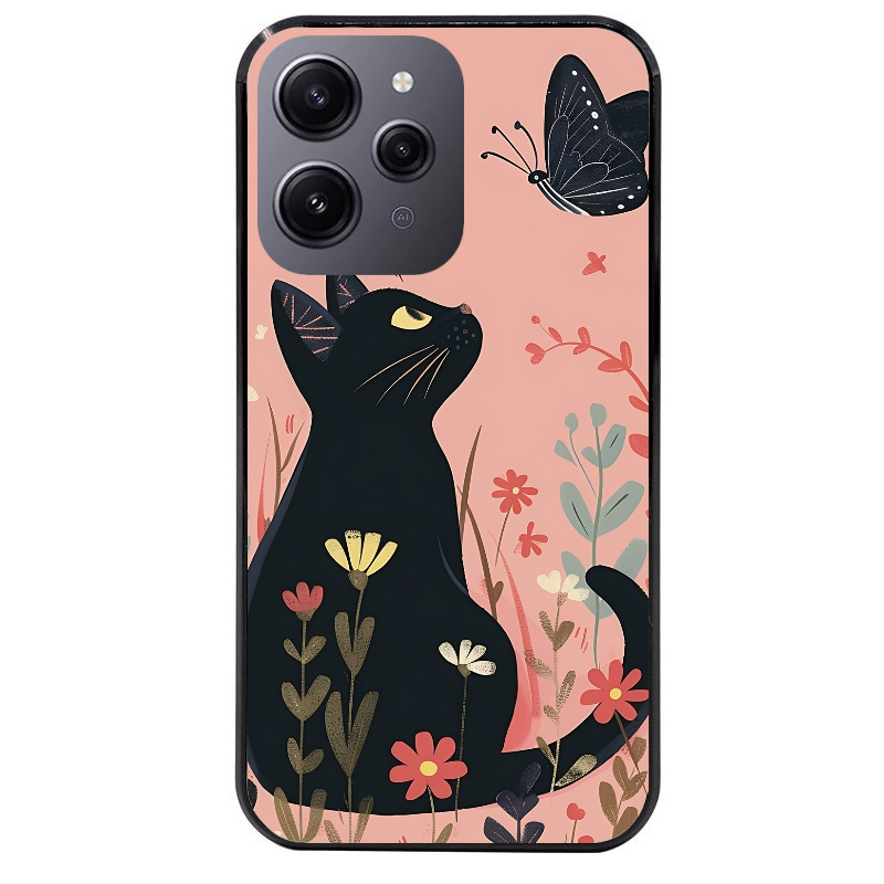 Coque noire taperso pour Redmi 12 4G et 5G avec motif chat papillon 2 protection antichoc personnalisée