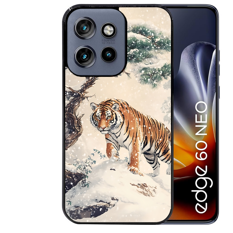 Coque noire taperso pour Moto Edge 60 et Neo Fusion Pro avec motif tigre bonzai protection antichoc personnalisée