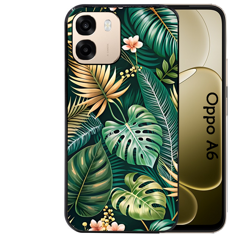 Coque noire taperso pour OPPO A6 A6X 4G et 5G avec motif jungle dore protection antichoc personnalisée