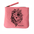 Porte monnaie personnalisé lion fleur en feutrine en feutrine