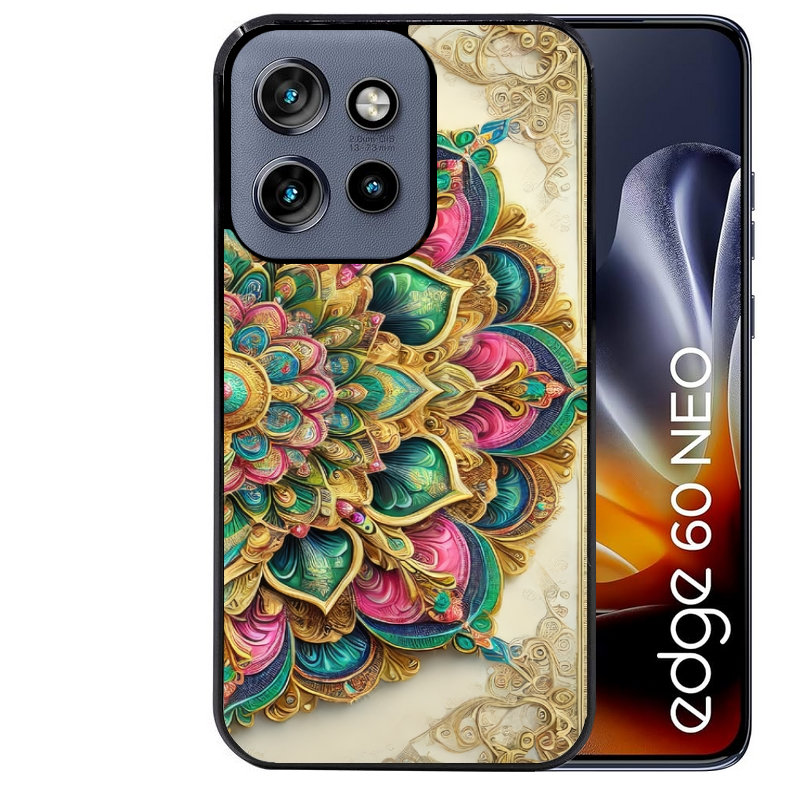 Coque noire taperso pour Moto Edge 60 et Neo Fusion Pro avec motif mandala 3 protection antichoc personnalisée