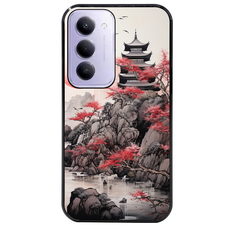 Coque noire taperso pour Redmi 15 4G et 5G avec motif japan et temple protection antichoc personnalisée