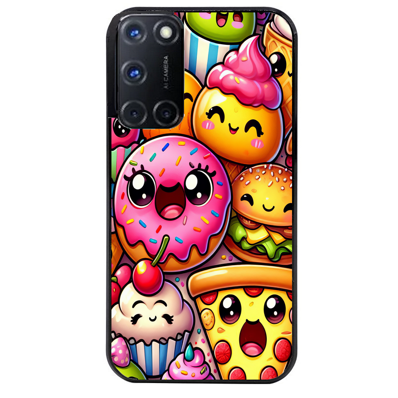 Coque noire taperso pour OPPO A72 4G avec motif anime donut kawaii protection antichoc personnalisée