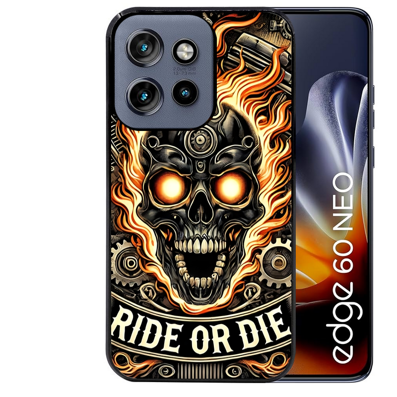Coque noire taperso pour Moto Edge 60 et Neo Fusion Pro avec motif tete de mort flamme protection antichoc personnalisée
