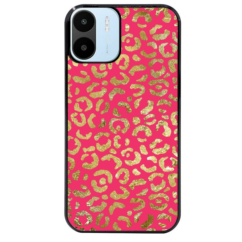 Coque noire taperso pour Redmi A1 et A2 avec motif leopard fuschia protection antichoc personnalisée