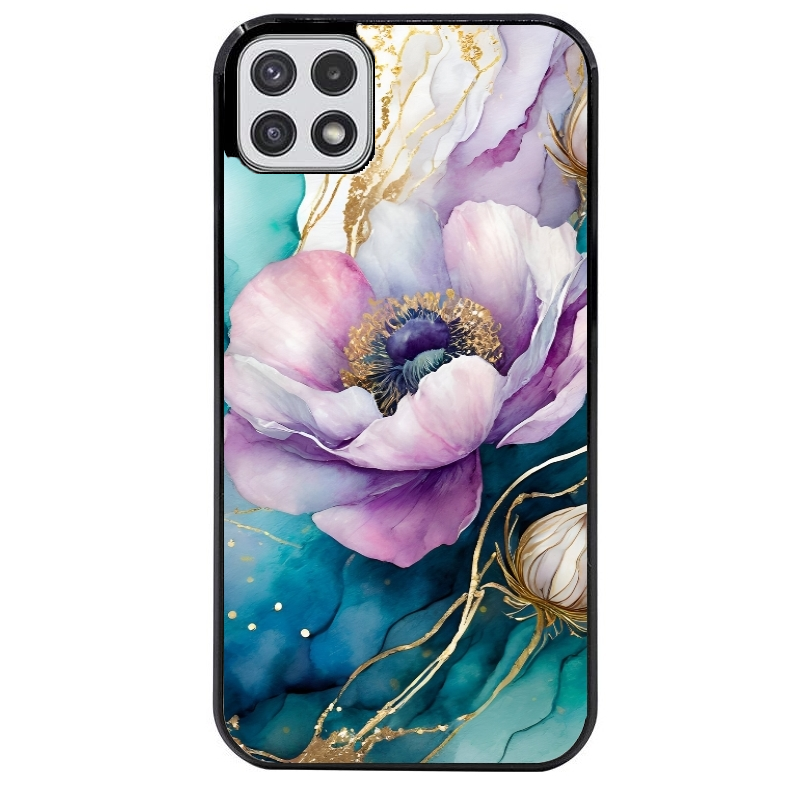 Coque noire taperso pour galaxy A22 A32 A52 A52S 4G 5G  avec motif marbre fleur protection antichoc personnalisée