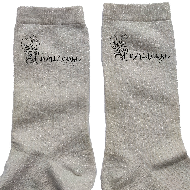 Chaussettes paillettes crème motif lumineuse