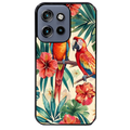 Coque noire taperso pour Moto Edge 60 et Neo Fusion Pro avec motif perroquet et fleurs protection antichoc personnalisée