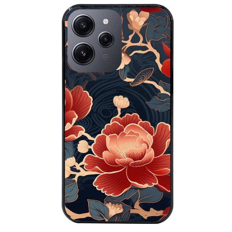 Coque noire taperso pour Redmi 12 4G et 5G avec motif fleur japan protection antichoc personnalisée