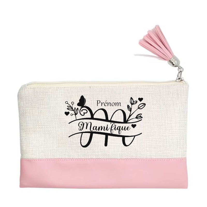 Pochette personnalisée motif mamie magnifique en toile et simili cuir personnalisée