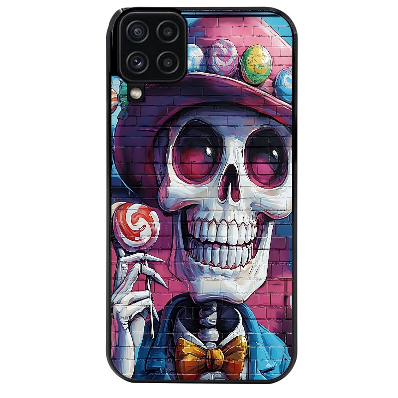 Coque noire taperso pour galaxy A22 A32 A52 A52S 4G 5G  avec motif tete de mort tag protection antichoc personnalisée