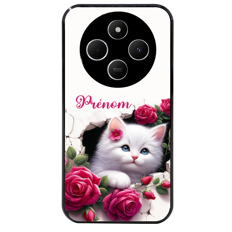 Coque noire taperso pour POCO C75 avec motif chat fleurs personnalisee protection antichoc personnalisée